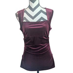 Boston Proper S Burgundy Plum Velvet Ruched Tank Top